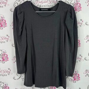 Black bull long sleeve puff shoulder top Women's Charcoal Blouse